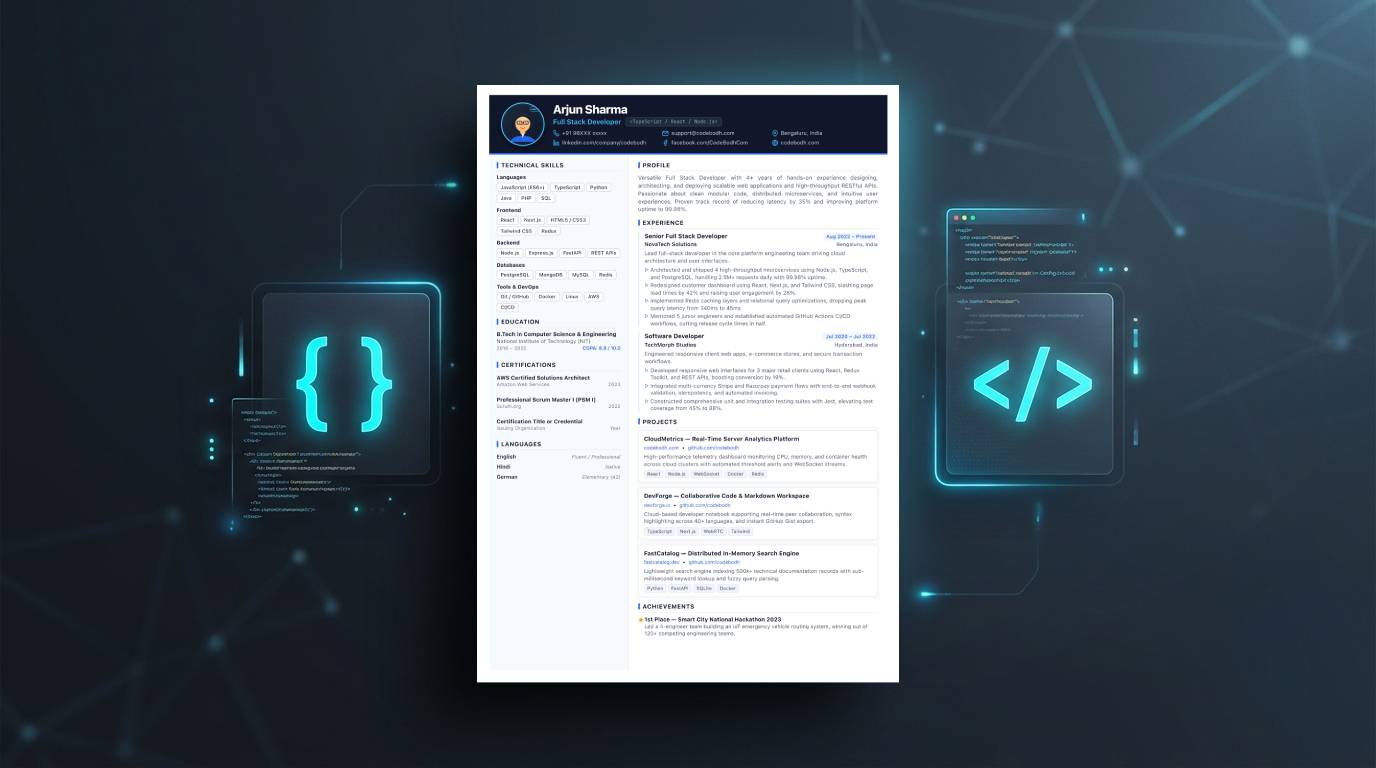 Developer CV Template — Free Modern Software Engineer Resume (HTML5/CSS3)