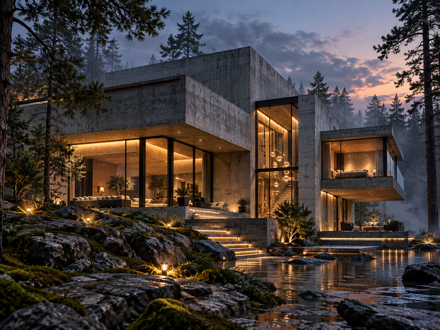 Brutalist Concrete Villa in Nordic Pine Forest